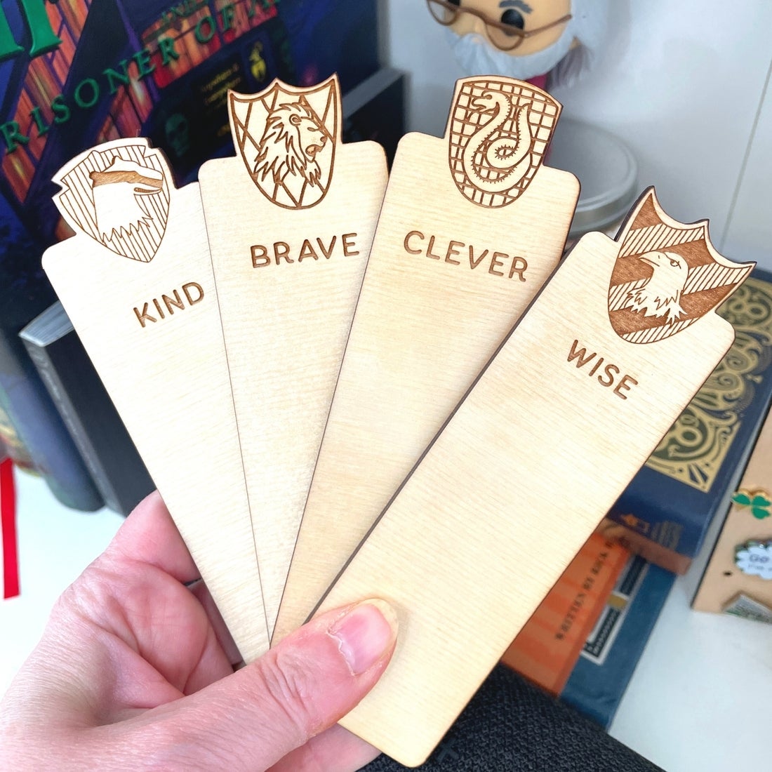 Harry Potter Hogwarts Houses Wooden Bookmark by The Homebody Society