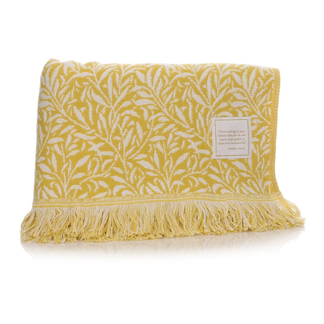 William Morris Quote Yellow Tasseled Blanket by Shruti Designs
