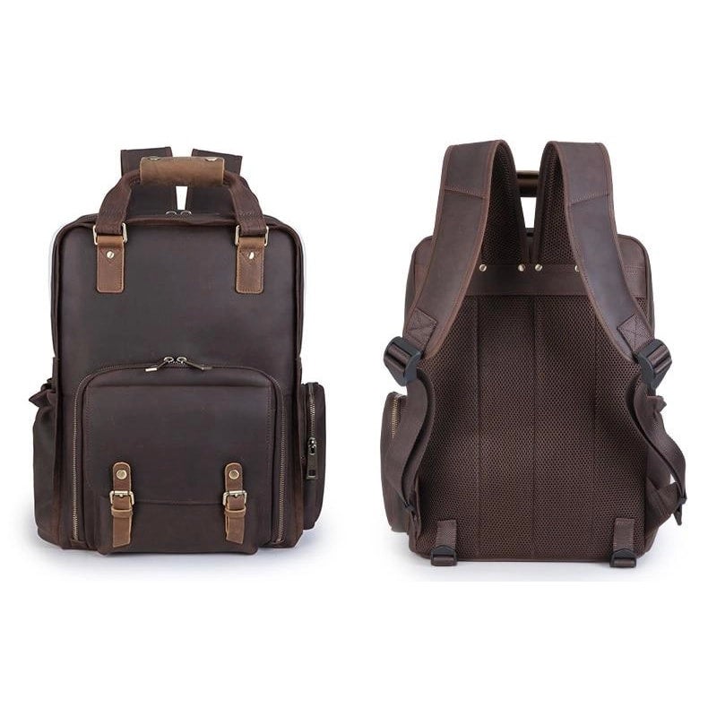 Steel Horse Leather The Gaetano | Large Leather Backpack Camera Bag with Tripod Holder