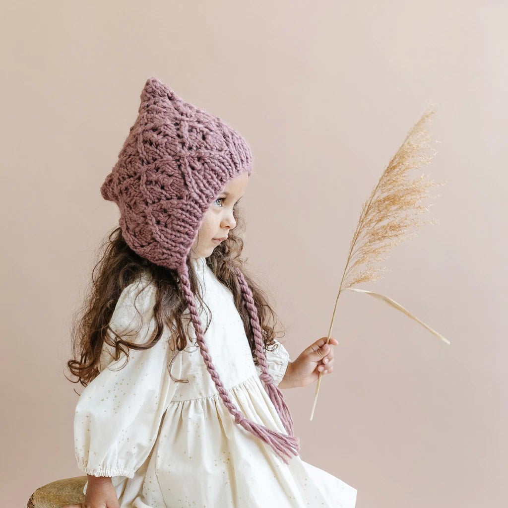 Blair Handknit Bonnet in Mauve by The Blueberry Hill